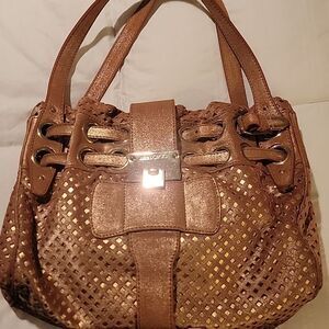 Jimmy Choo Tan Metallic Riki Shoulder Bag
